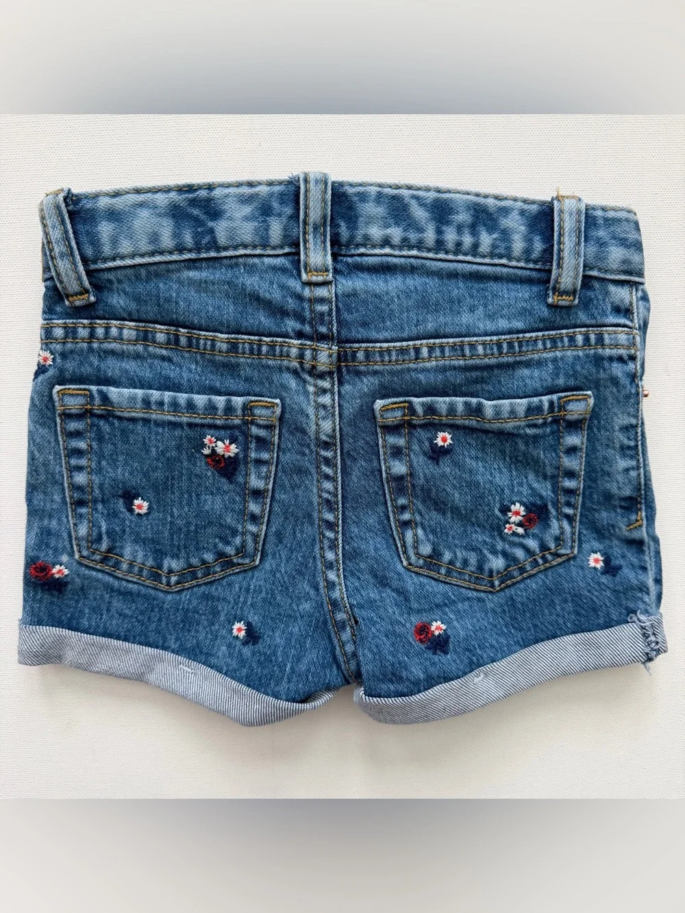 Cat & Jack Denim Shorts with Red White Blue Floral Embroidery Size 3T